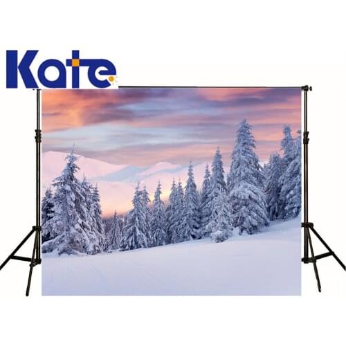 VinylBDS Natural Scenery Background Fantasy Nightfall Sunset Beautiful Snow Mountain Cedar background backdrop