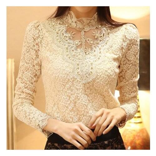 Women Sexy Hot Drilling Bodycon Blouse Long Sleeve O-eneck Solid Spring Autumn Fashion Skinny Hollow Out Splicing Lace Tops