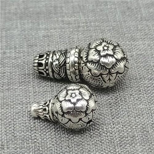 925 Sterling Silver Rose Flower Guru Bead Prayer Mala 10mm 12mm 14mm 20mm