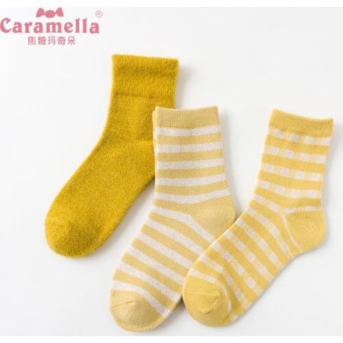 Caramella 2019 New Design Cotton Women Socks 3Pairs/Lot Yellow Striped Short Socks Comfy Funny Girls Socks Skarpetki Damskie