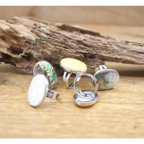Oval Paua Shell Silvery Ring Round Natural Rainbow/Pink/White Abalone Shell Resizable Ring Women Fashion Summer Jewelry,QC4134