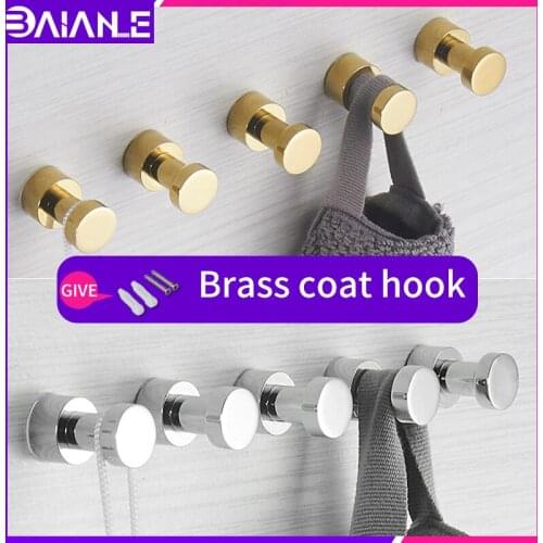 Gold door hooks brass on the wall coat hooks for wall Bathroom bedroom living room Chromium plating robe hook originality