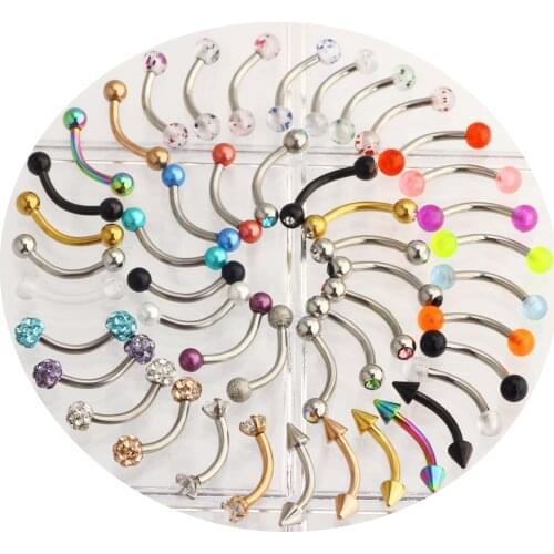 1-6pcs 16G Eyebrow Piercing Rook Curved Barbell Kit Eyebrow Tragus Lip Rings for Women Men Cartilage Tragus Ear Bar Stud