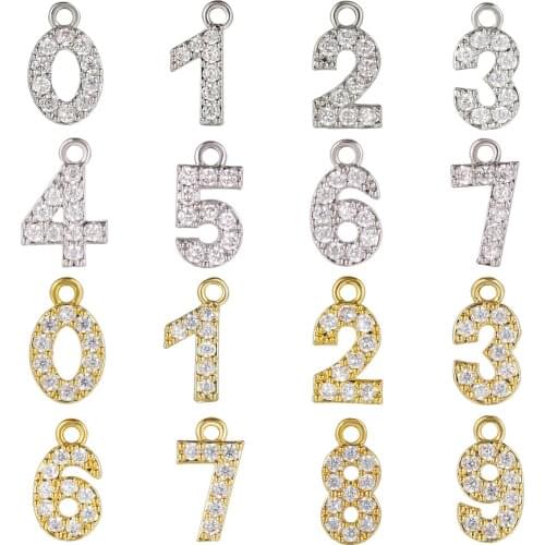 1PC 0-9 Arabic Number Charms Crystal Copper Handmade Digits Pendant For DIY Earring Bracelet Necklace Jewelry Making Wholesale
