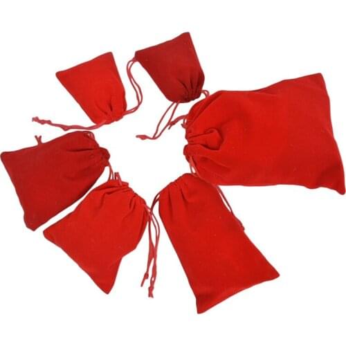 100pcs Red Black Pouches Jewelry/MP3 Packing Velvet Bags Jewelry Pouches Shrink Wrap Drawstring Christmas Candy Bags Many Size