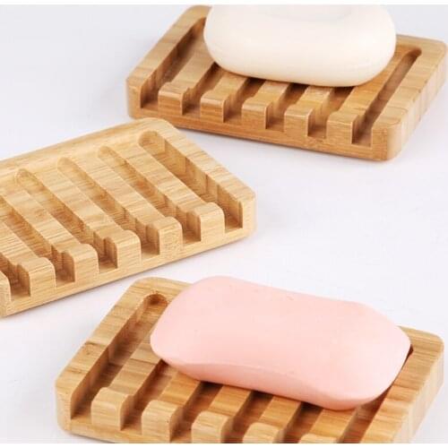 2Pcs/Set Natural Wooden Bamboo Soap Dishes Portable Shower Bar Soap Holder Box Rack Case Waterfall Self Draining Tray Tools W3JE