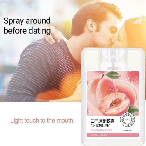 20ml Fruity Breath Refreshing Spray Ice Mint Blackcurrant Peach Flavor Oral Odor Halitosis Treatment Liquid Mouth Freshener Care