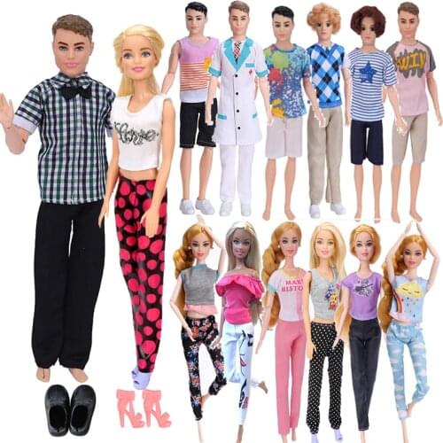 20 Items/lot Doll Accessories Barbie Ken Clothes Daily Casual Suit Pants T-Shirt Vest Shoes For Barbie Boyfriend Doll Clothes