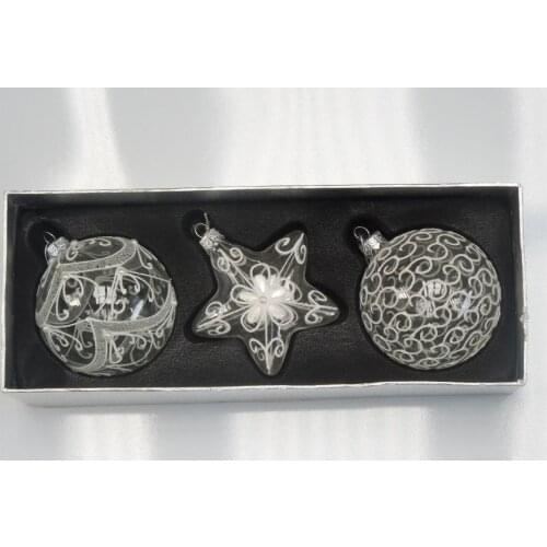 3PCS/BOX High Quality Glass Material Christmas Tree Decoration Glass Xmas Ball Special Round and Star Tree Pendant