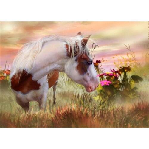 3D DIY Diamond Painting Cross Stitch Resin Needlework Home Decor Rhinestone Mosaic Diamond Embroidery Horse and flower A6425R