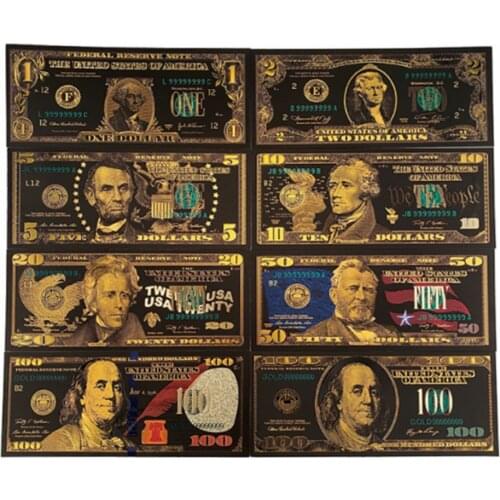 8PCS/Set USD 1/2/5/10/20/50/100 Dollar Bill Full Set Banknote US Dollar Set Black Green Gold