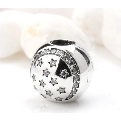 925 Sterling Silver Sparkling Star Moon Heart Clips Lock CZ Beads Fit Original Pandora Charm Bracelet Jewelry Making