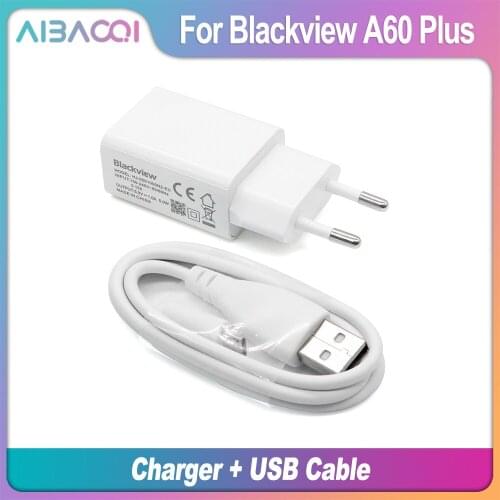 AiBaoQi New USB Adapter Charger EU Plug Travel Switching Power Supply+Usb Cable Data Line+Earphone For Blackview A60 Plus Phone