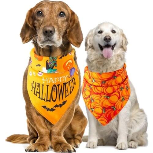 Pet Dog Bandanas Pumpkin Printed Scarf Halloween Pet Bandana For Dog Cotton Washable Collar Cat Dog Scarf Large Dog Accessories