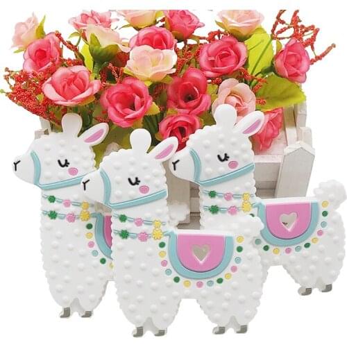 Chenkai 10PCS Silicone Alpaca Teether Baby Cute Animal Teether For DIY Baby Nursing Chewing Teether Chain Pendant Necklace Toy