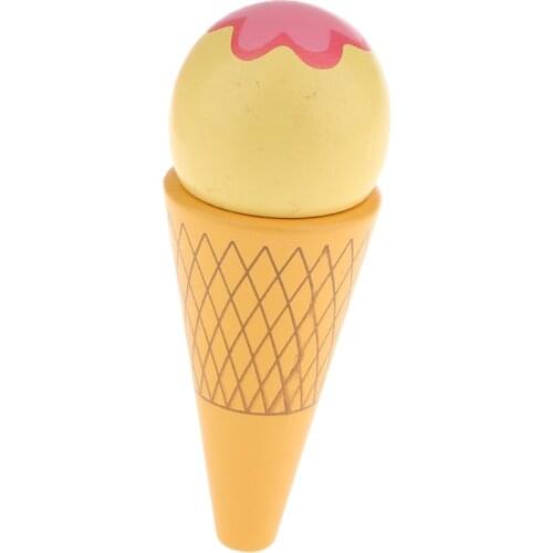 Wooden Magnet Connected Ice Cream Cone Food Play House Kitchen Toy Yellow