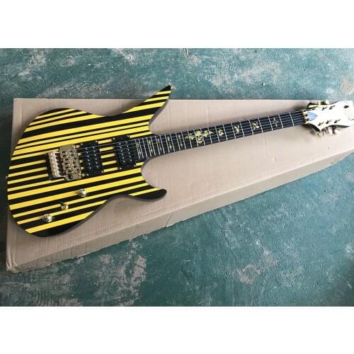Factory OUtlet-6 Strings Black Electric Guitar with Yellow Stripe,Rosewood Fretboard