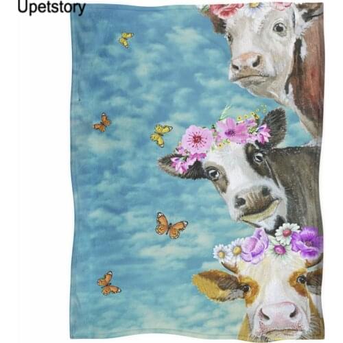Upetstory Cow with Flower and Butterfly Prints Fleece Throw Blankets for Adults Kids Soft Warm Sofa Bed Couch Blanket Thin Quilt