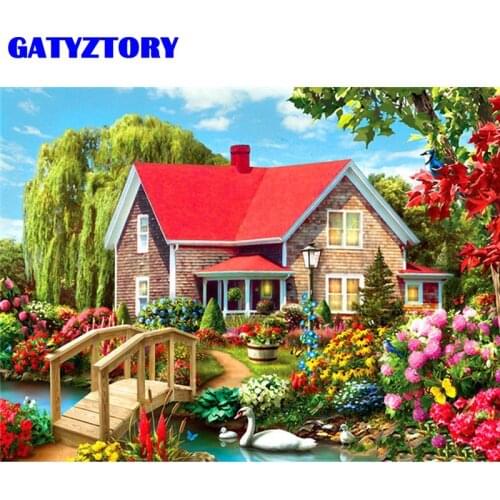 GATYZTORY Paints By Numbers Kits For Adults Beautiful House Flower Landscape Painting Kit Home Decoration Artcraft Gift Wall Pho