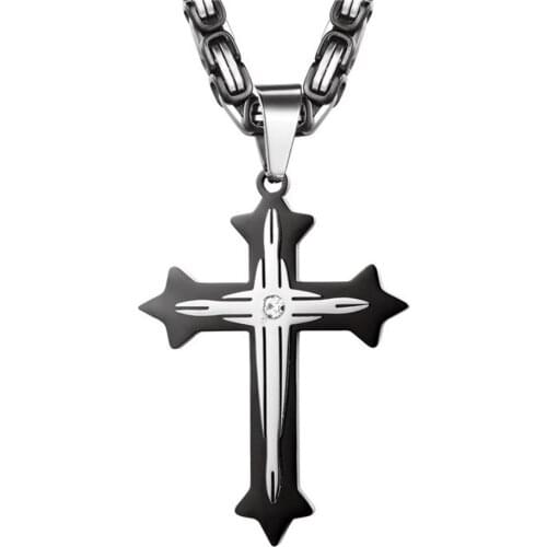 Hot Selling Mens Silver Black Stainless Steel Religious Cross Pendant Necklace 18"-40"