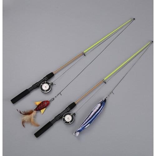 Pet Toy Interactive Teaser Cat Wand Toy interactive Retractable Simulation Fishing Pole Stick With Fish Toy
