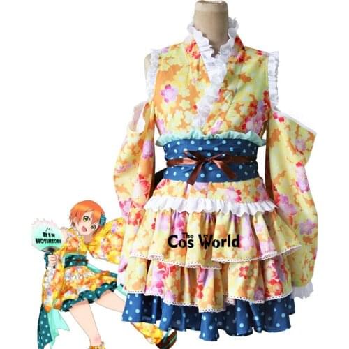 LoveLive! Schoolidolproject Hoshizora Rin Yukata Kimono Dress Outfit Anime Customize Cosplay Costumes