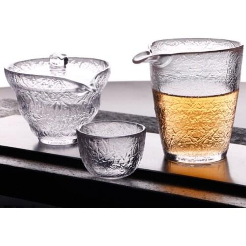 Hammered heat-resistant glass, painted gold, tea cup, Kung Fu tea set, single cup, master gold-rimmed hammered small tea cup