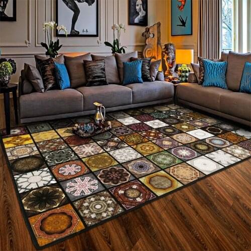 Retro Moroccan style tile carpet foyer non-slip mat bedroom living room carpet corridor porch can be customized