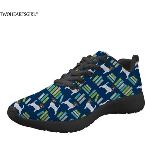 Twoheartsgirl Women Casual Flats Shoes Jack Russell Terrier Prints Lace Up Sneakers Teenager Girls Comfortable Light Flats Shoes