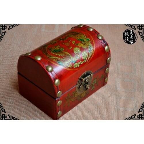 BEST present--- retro vintage propitious dragon and phoenix red wood Jewel Jewelry Box-- good