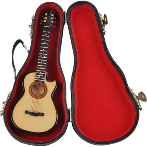 Mini Miniature Wooden Wood Acoustic Guitar Musical Instrument Home Collection With Case for Home Beautiful Decoration Accessorie