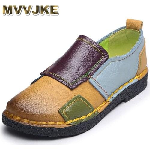 MVVJKE Slip-On shoes Woman Genuine Leather Loafers Women Mixed Colors Casual shoes Handmade Soft Comfortable Shoes