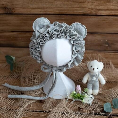 Cute Bear hat and Toy Set Newborn Photography Props Handmade Headband Bonnet Baby Bear Outfit Props