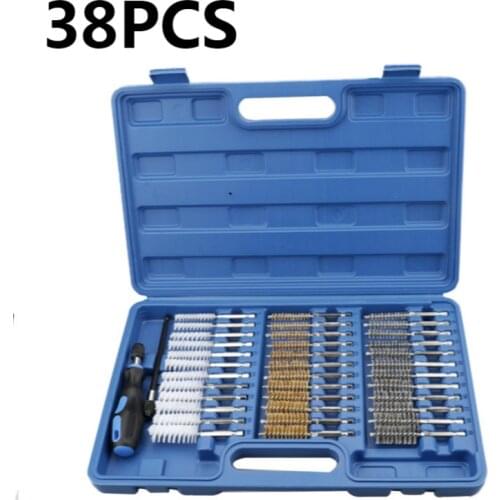 38PCS/Set Industrial Wire Hex Shank Brush Set 1/4" Hex Nylon, Brass, Stainless Steel Wire Brush 8-19mm Cleaning Brush Kit