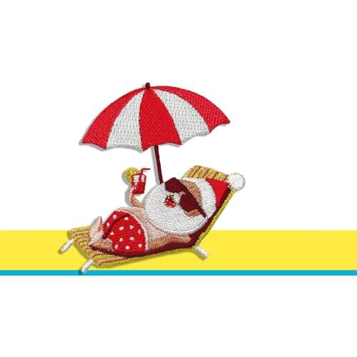 Summer Santa Claus Embroidery PatchIron on Patches for Clothes Tropical Drink Red White Umbrella Chair Christmas Beach Vacation