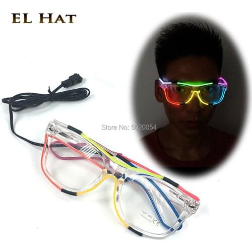 Neon EL Glasses EL Wire Sunglasses Men Women Light Up Glasses Festival Parties Club Bar Rave LED Flashing Sun Glasses Eyeswear