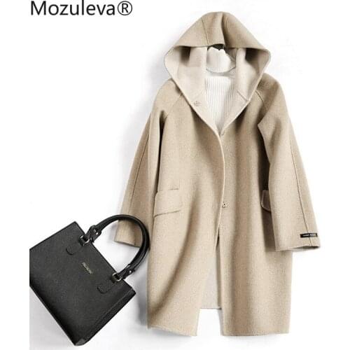Mozuleva Double Side Cashmere Wool Coat Women Autumn Winter Japanese Style Loose Long Woolen Blue Solid Outwear Wool Trench Coat