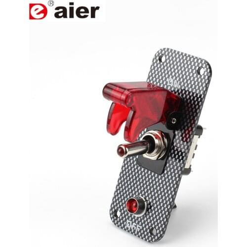 Carbon Fiber Racing Car 12V Ignition Switch Panel Rally Engine Start Red LED Toggle Switch with Cover and Indicator Light