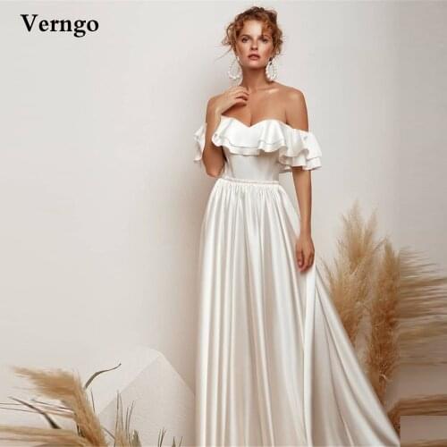Verngo Off Shoulder A Line Silk Satin Wedding Dress Sexy Simple Charming Bridal Dresses Women Formal Dress Night Gown Garment