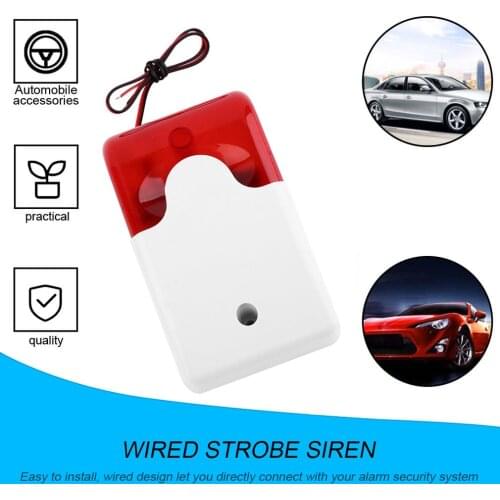 1Sets Mini Wired Strobe Siren Durable 12V Sound Alarm Strobe Flashing Red Light Sound Siren Home Security Alarm System 115dB