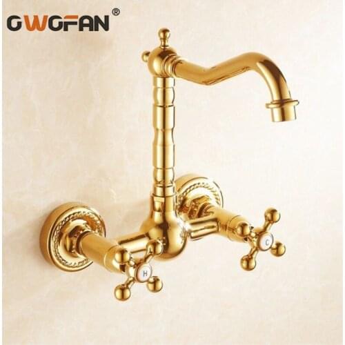 Luxury Kitchen Faucet Brass Wall Mounted Faucets 360 Degree Rotating for Kitchens Crane Hot and Cold Mixer Water Tap OWO-N22-015