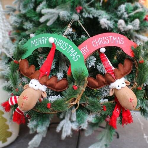 Christmas Decorations for Tree Hanging Christmas Wreath Festival Decor Accessories Wreath with Elk Figures Doll Home Decoracion