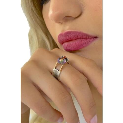 Hand Production Mystic Topaz Stone 925 Silver Ring