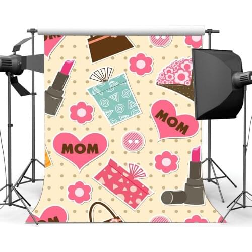 Happy Mothers Day Backdrop Thanks Mum Gifts Flowers Lipstick Dots Romantic Photography Background
