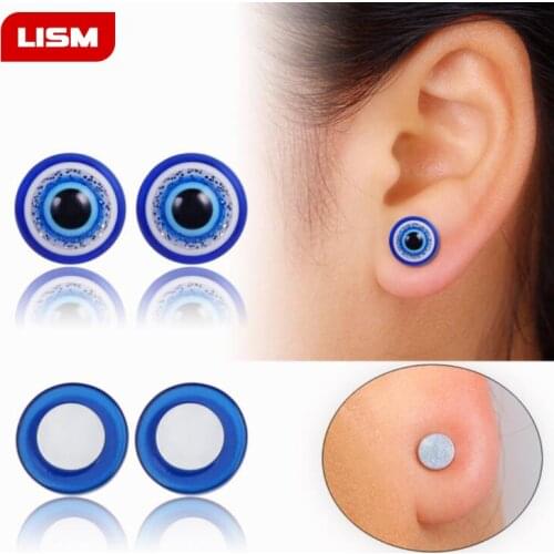 New Blue Eyes Magnet Stud Earrings Fashion Round Punk Male Ear Studs No Pierceing Earings Studs