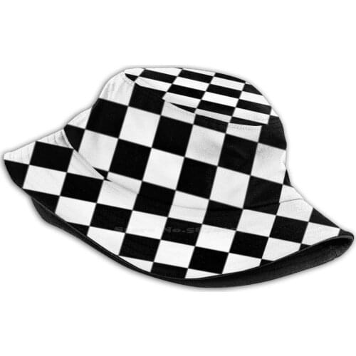 Black And White Square Pattern Outdoor Sun Fishing Panama Hats Black And White Chess Pattern Squares Ska