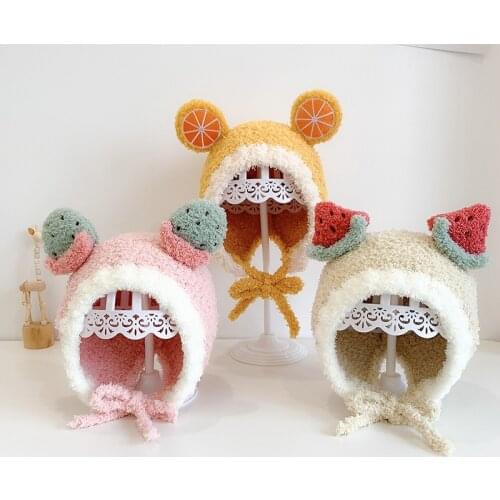 New Cute Fruit Baby Hat With Ears Winter Warm Plush Baby Boy Girl Caps Beanies Ear Protection Kids Children Hat Bonnet