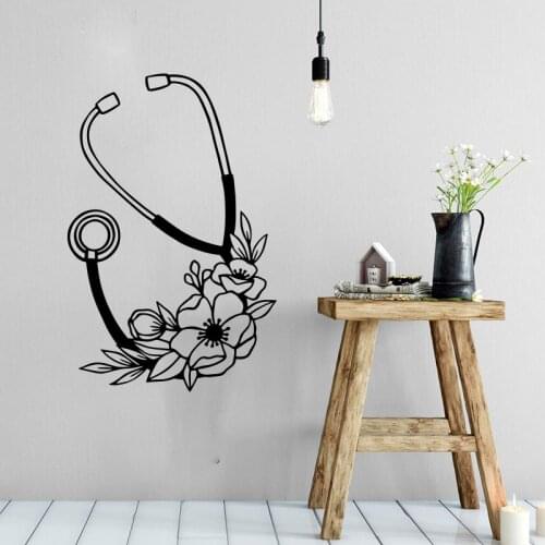 Stethoscope Floral Nurse Wall Sticker Hospital Doctors Stethoscope Medical Wall Decal Vinyl Decor Wallpaper Decor
