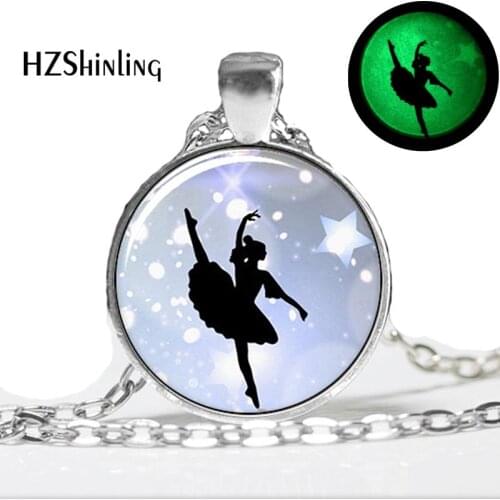 Glowing Ballerina Necklace Ballet Dancer Pendant Glass Dome Jewelry Glow in The Dark Pendant Ballet Necklace