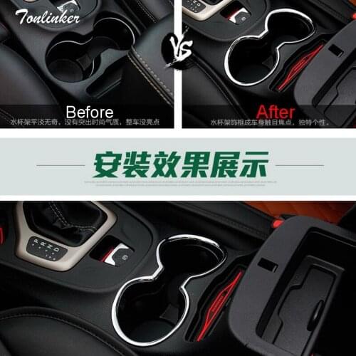 Tonlinker 1 PCS DIY Car style ABS Chrome central water cup holder light box cover case Stickers for JEEP cherokee accessories